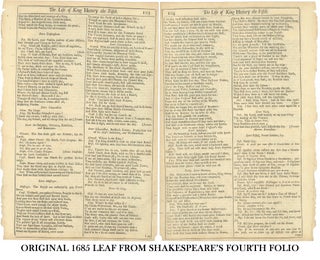 Item #311061 King Henry Fifth Original Leaf from Fourth Folio, 1685. William Shakespeare